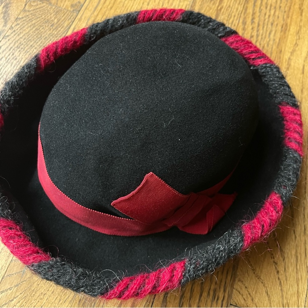 Jan Leslie Custom Design Vintage Coquette French Breton Hat Wool Vintage Black